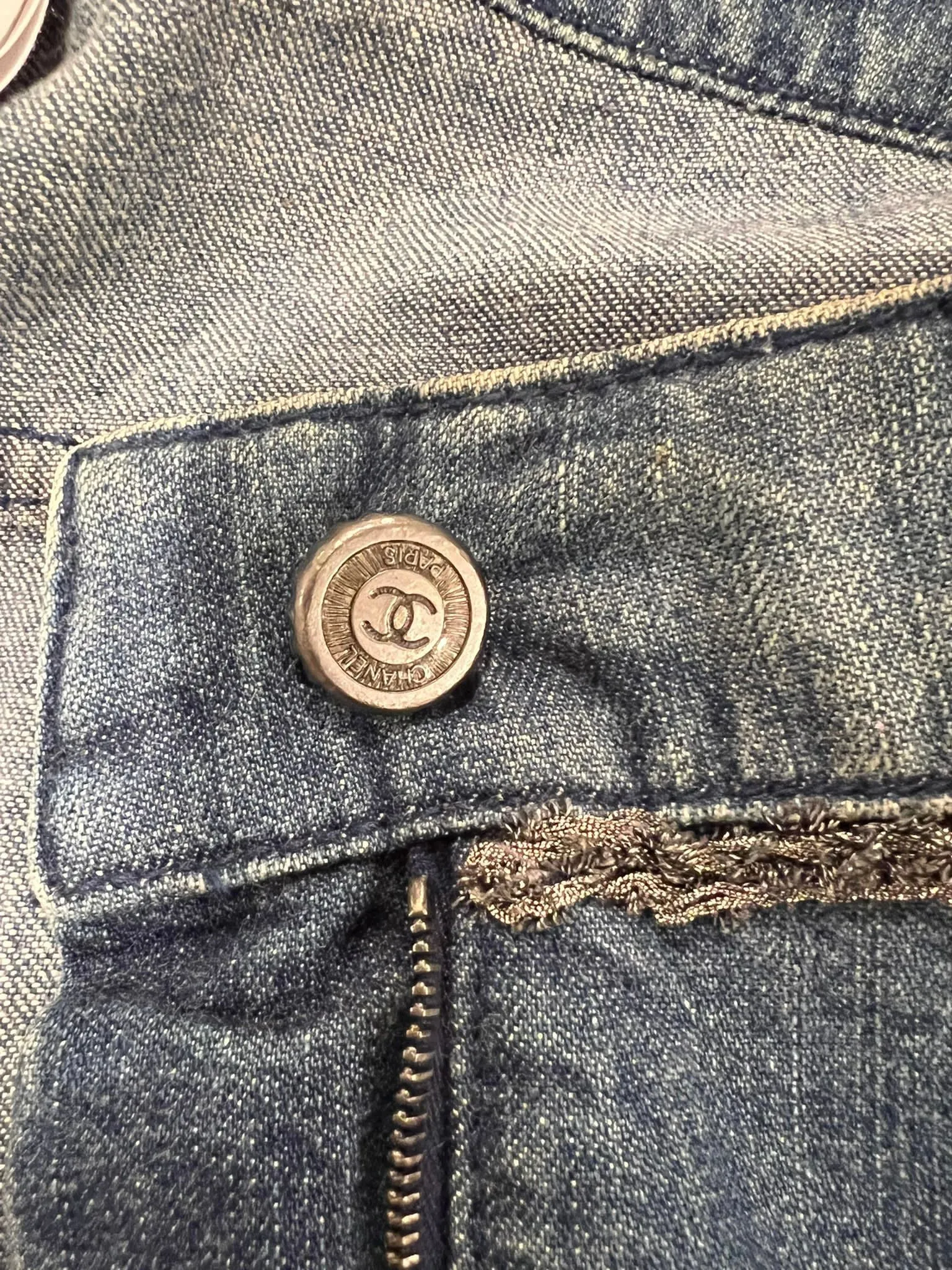 Chanel 06P 2006 Silver Trim Denim Blue Jeans FR 42