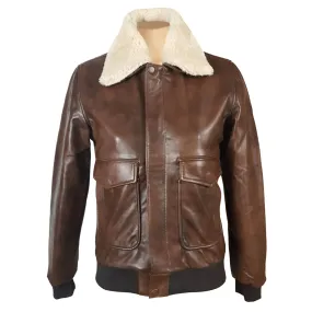 Cindy's two tone Brown A2 bomber Leather Jacket with Fur Collar