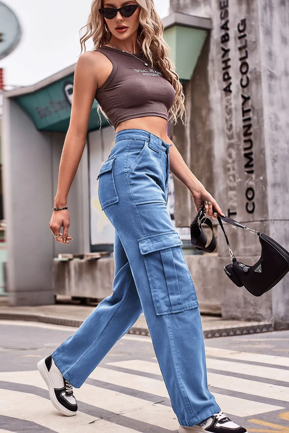 Classic High Waist Comfy Cargo Jeans ( Size S - 2X / 3 Colors )