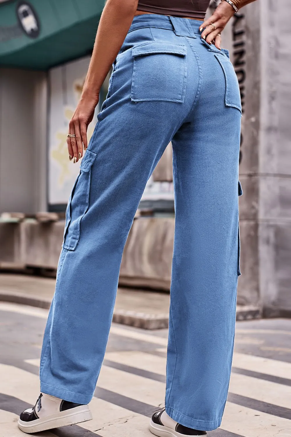 Classic High Waist Comfy Cargo Jeans ( Size S - 2X / 3 Colors )