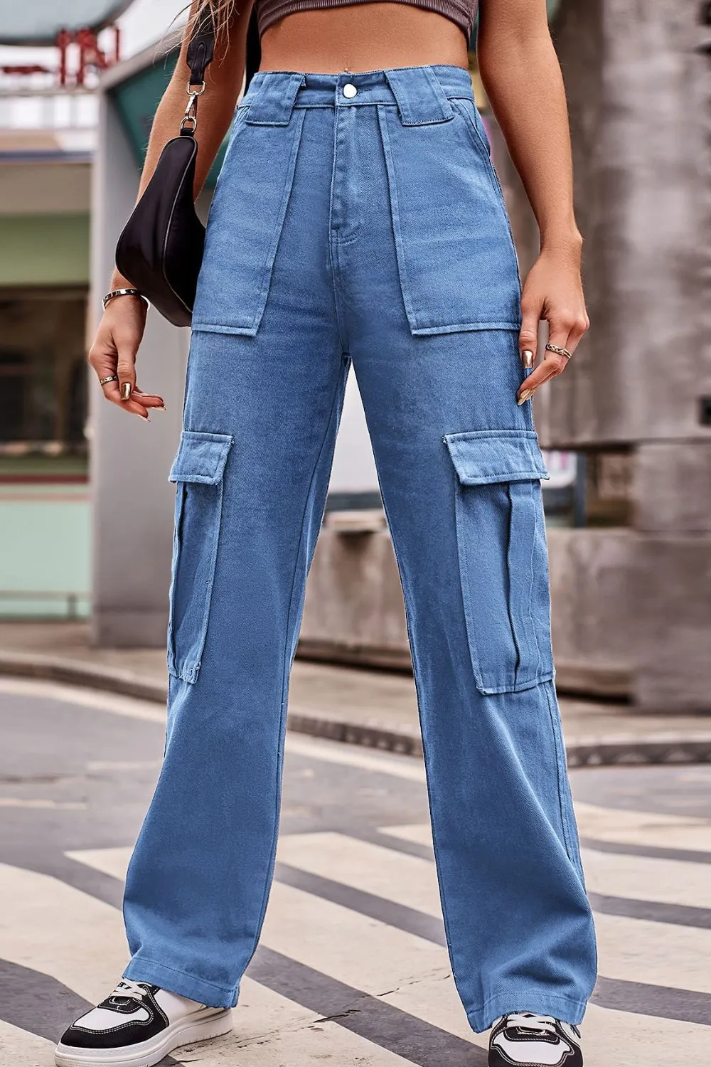 Classic High Waist Comfy Cargo Jeans ( Size S - 2X / 3 Colors )