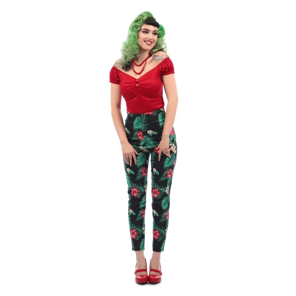 Collectif Black Floral Tropical Trousers