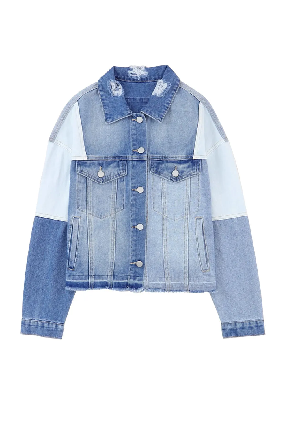 Color Block Denim Patchwork Frayed Hem Jacket