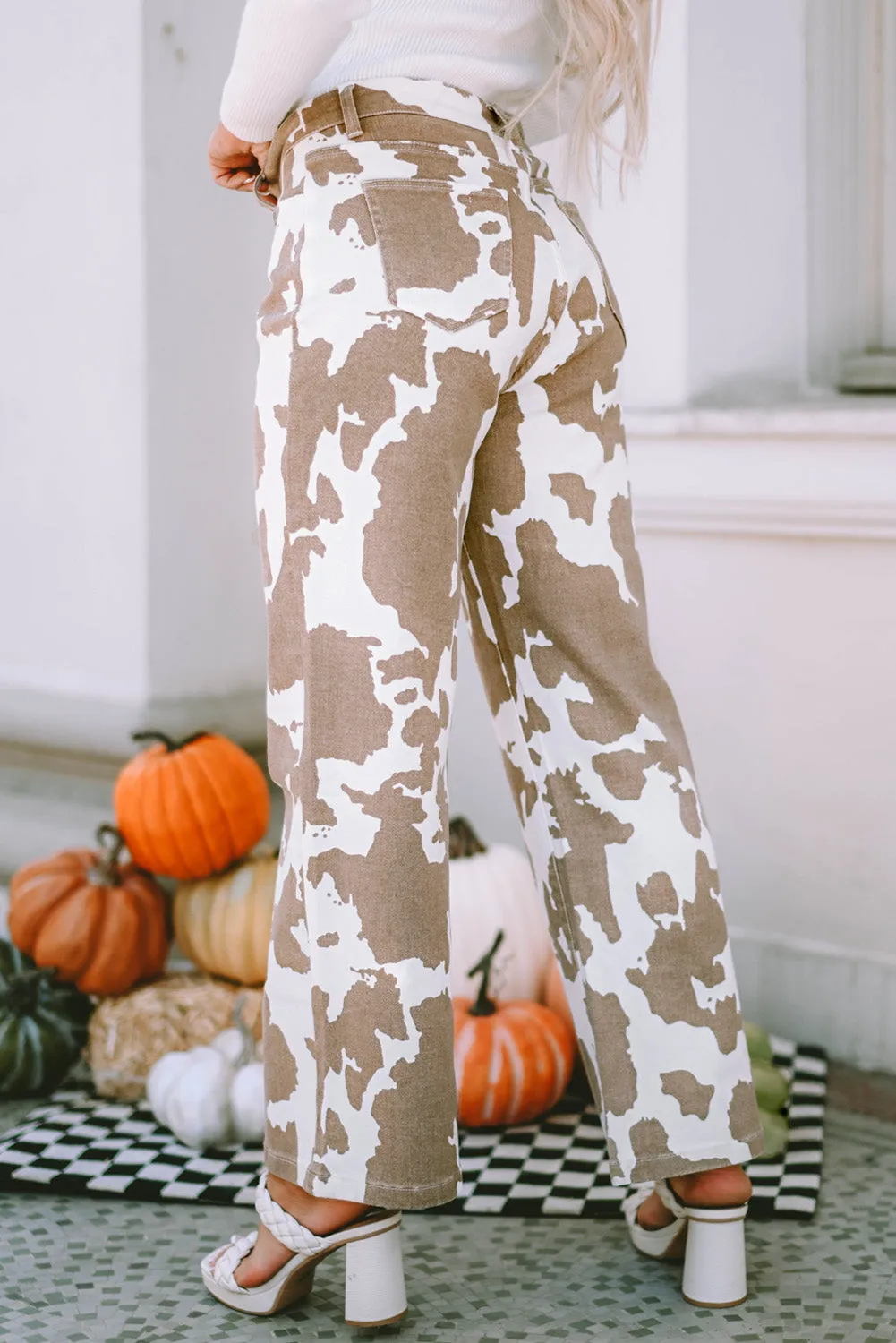 Cow Spot Print Pocketed Jeans