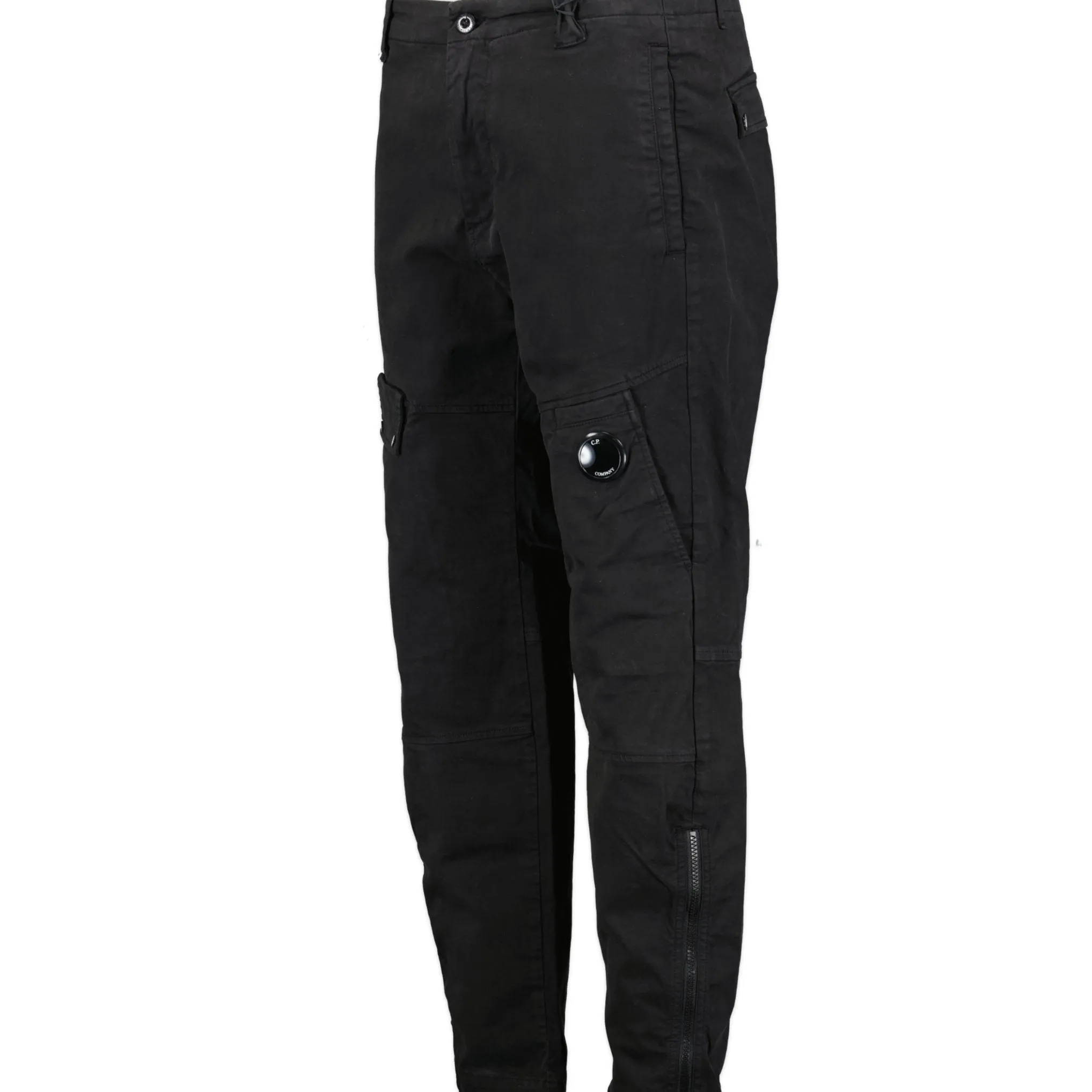 CP COMPANY Lens Zip Cuff Stretch Sateen Cargo Pants Black