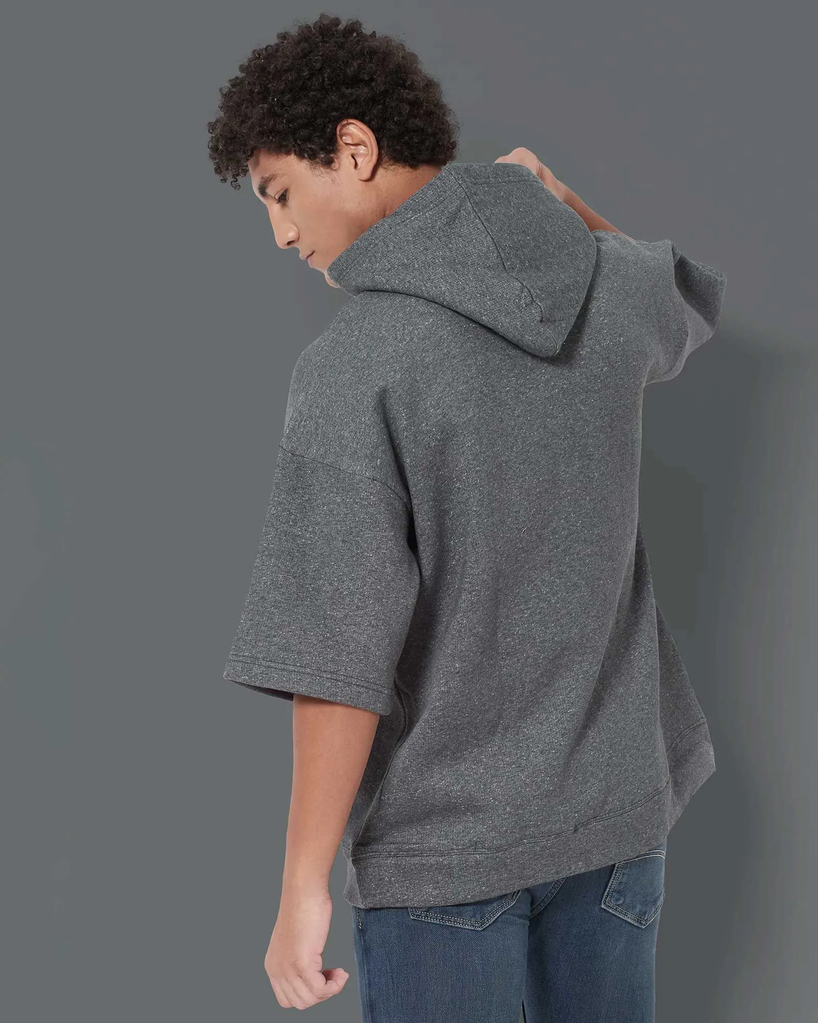 Crop Sleeves Oversized Hoodie: Granite Melange