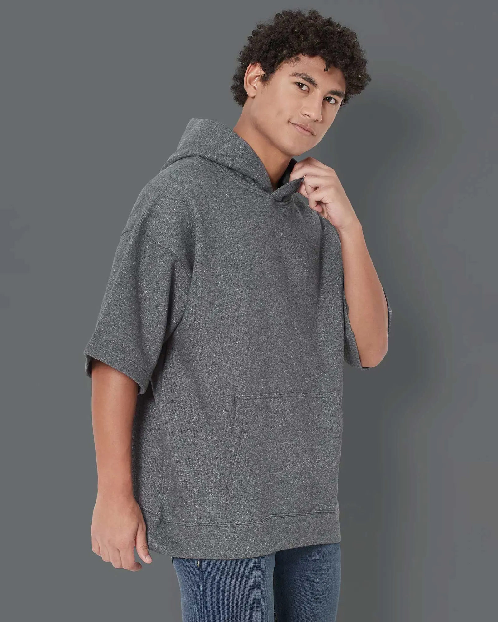 Crop Sleeves Oversized Hoodie: Granite Melange