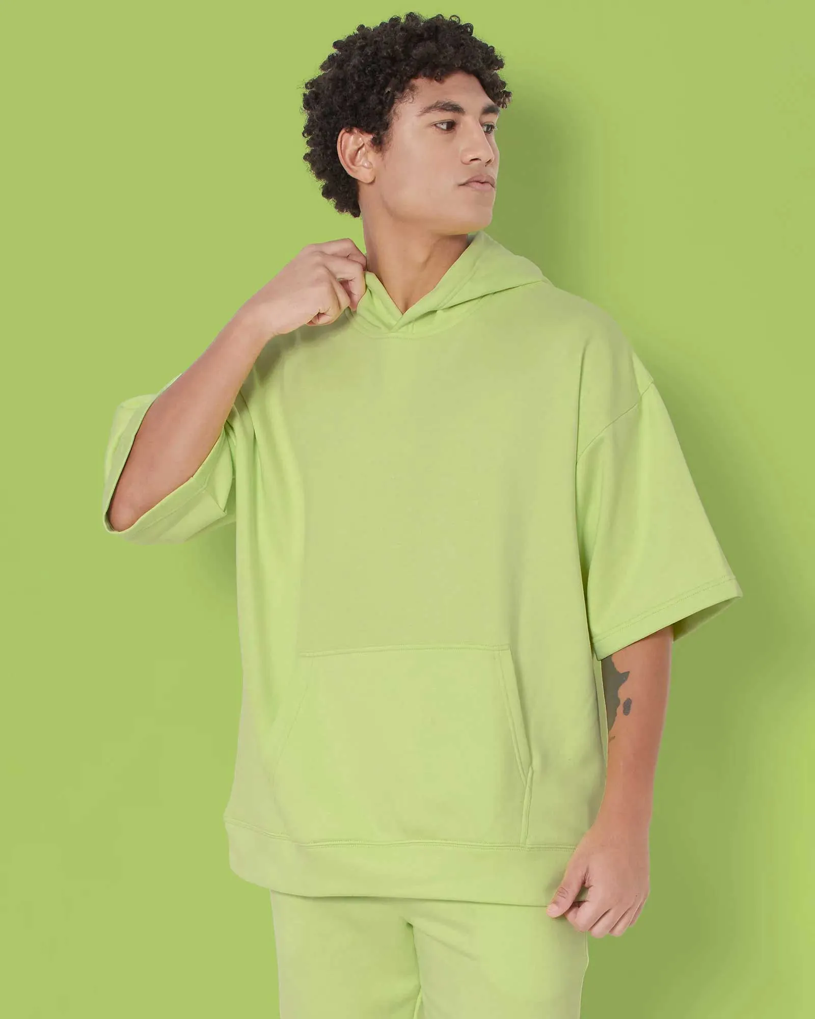 Crop Sleeves Oversized Hoodie: Neon Green