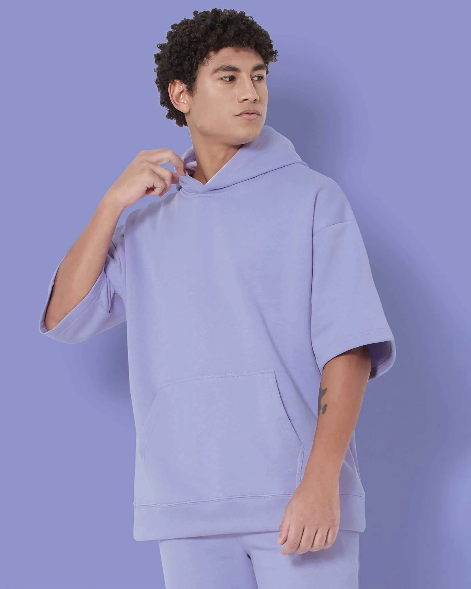 Crop Sleeves Oversized Hoodie: Periwinkle