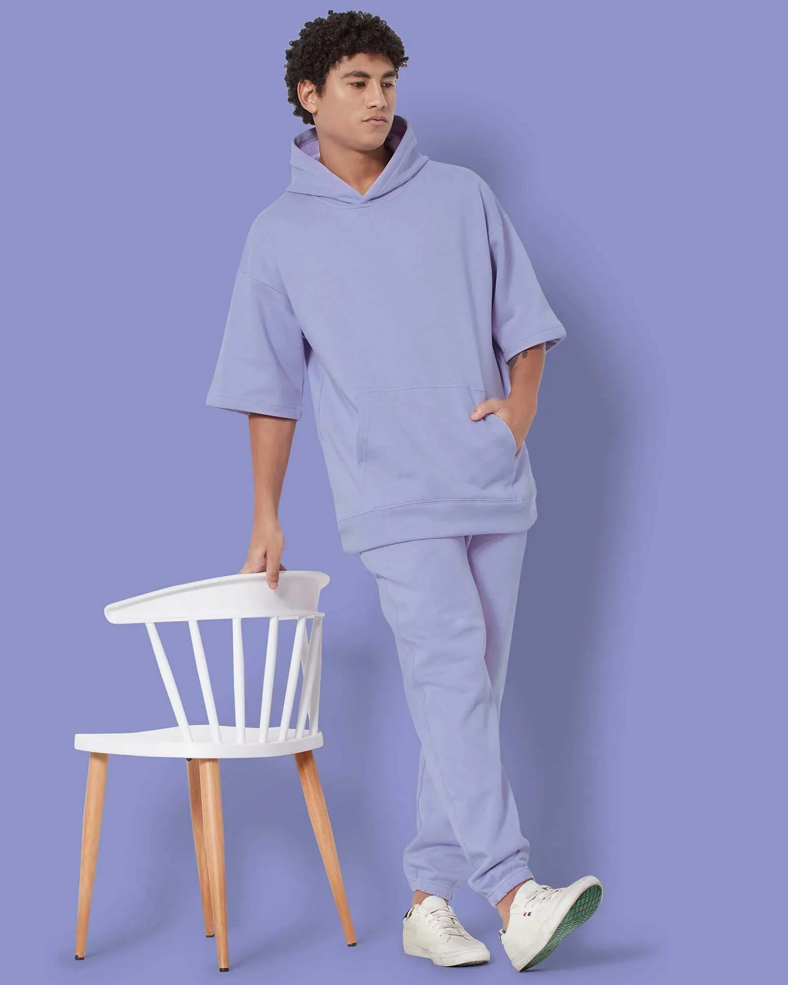 Crop Sleeves Oversized Hoodie: Periwinkle