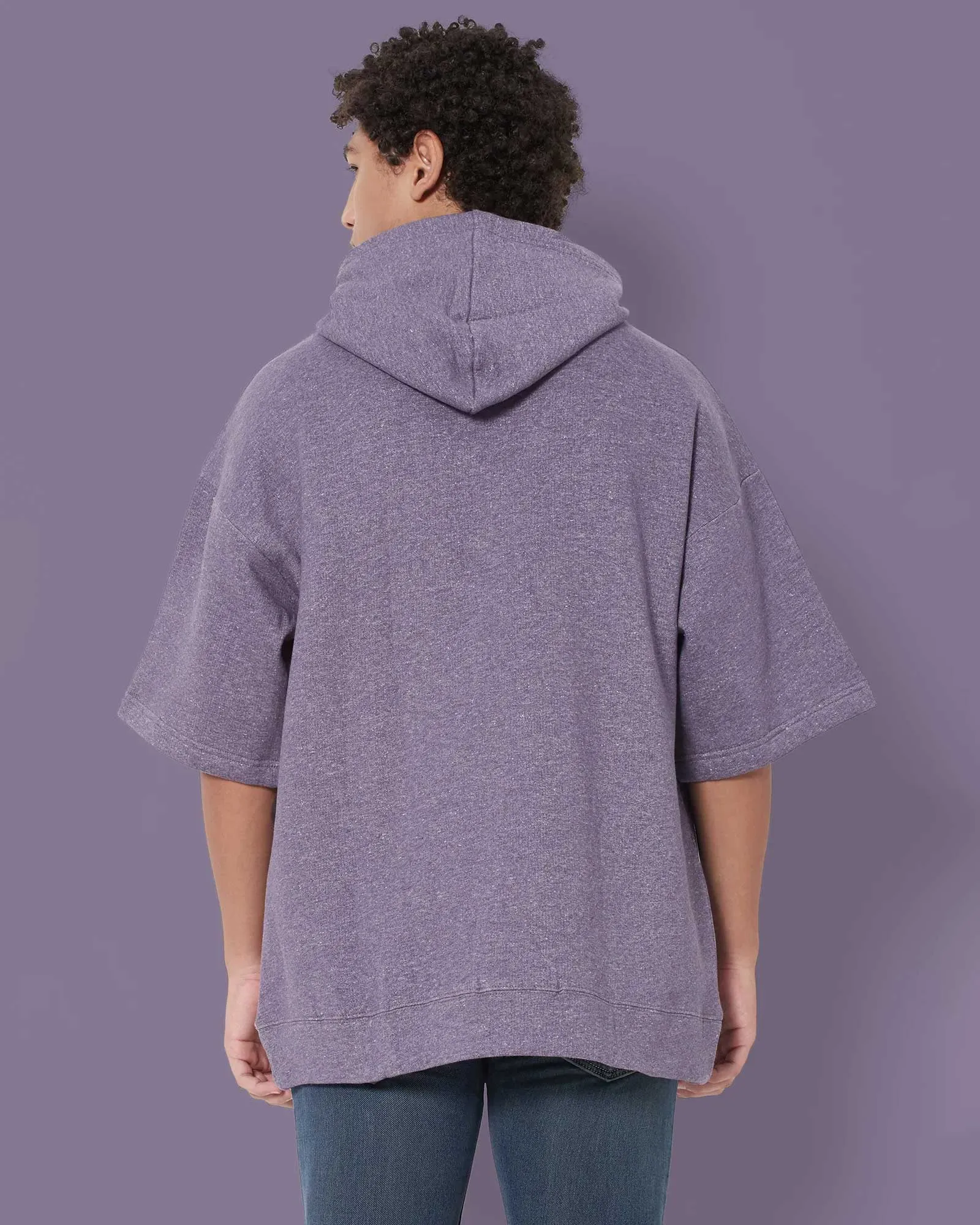 Crop Sleeves Oversized Hoodie: Plum Melange