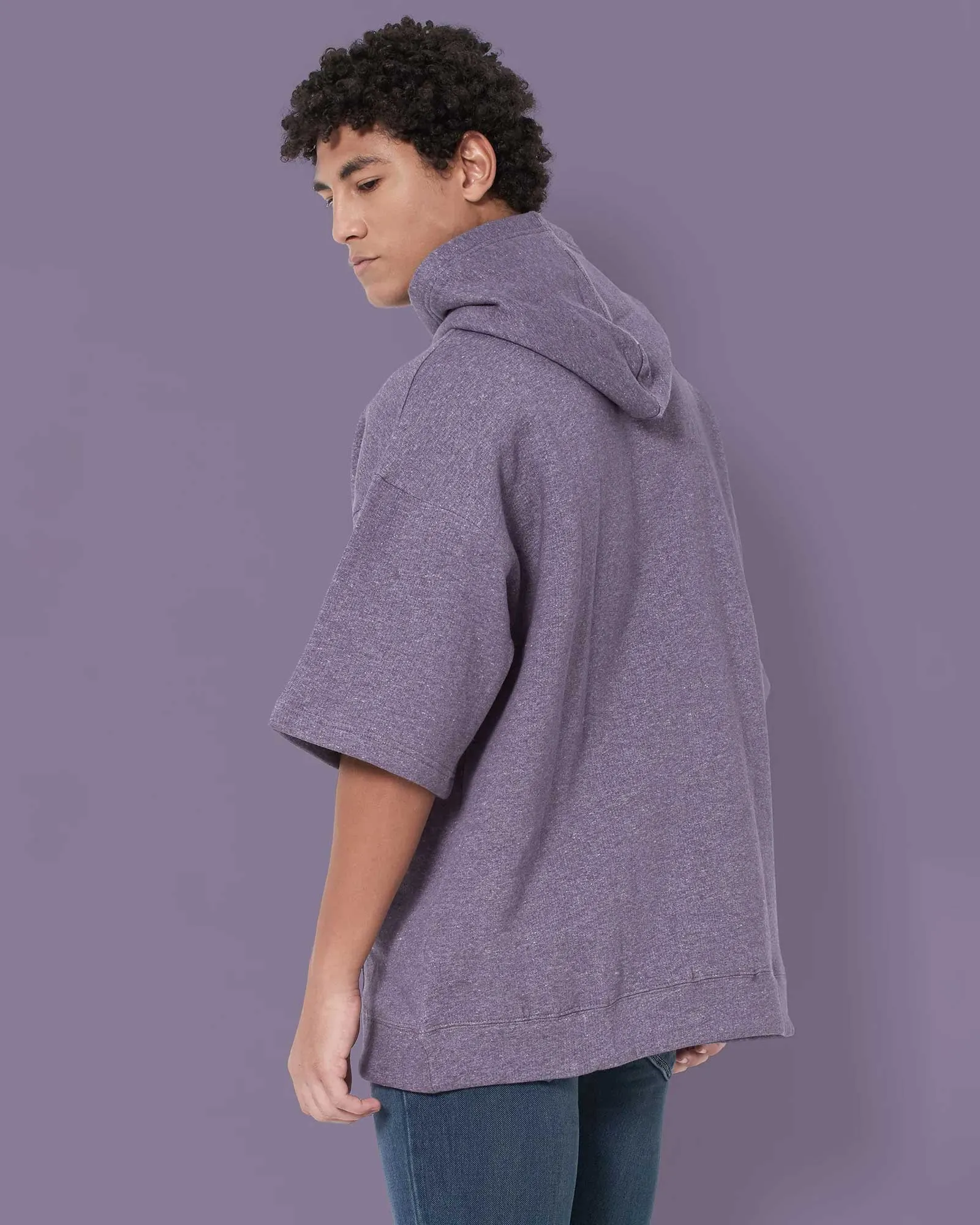 Crop Sleeves Oversized Hoodie: Plum Melange