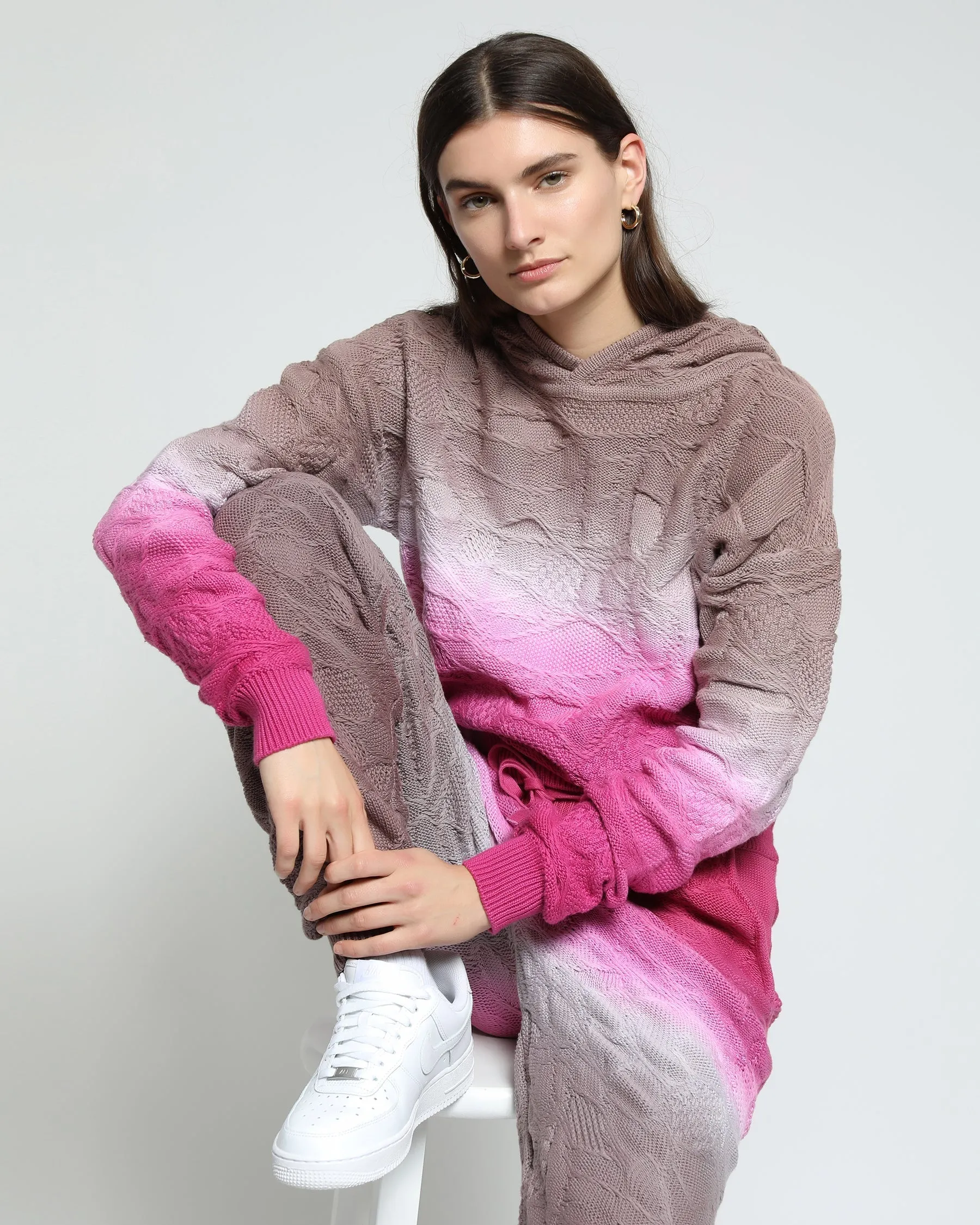 Crossover Netting Sweater Dip Dye Hoodie