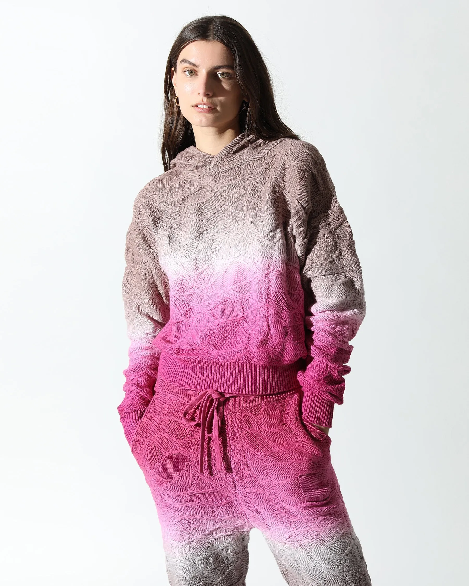 Crossover Netting Sweater Dip Dye Hoodie