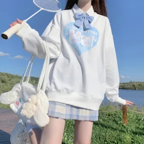 Cute sweet bear rabbit print loose round neck Pullover hoodie BY900036