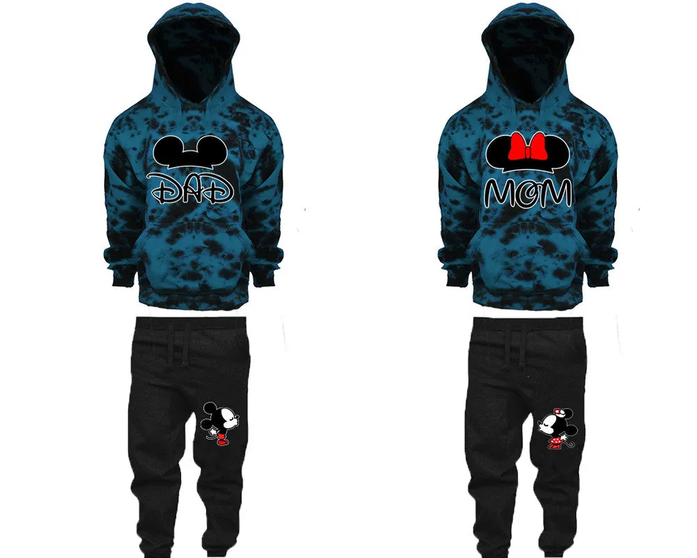 Dad Mom Couple Matching Tie Dye Hoodies and Fleece Jogger Pants Sets