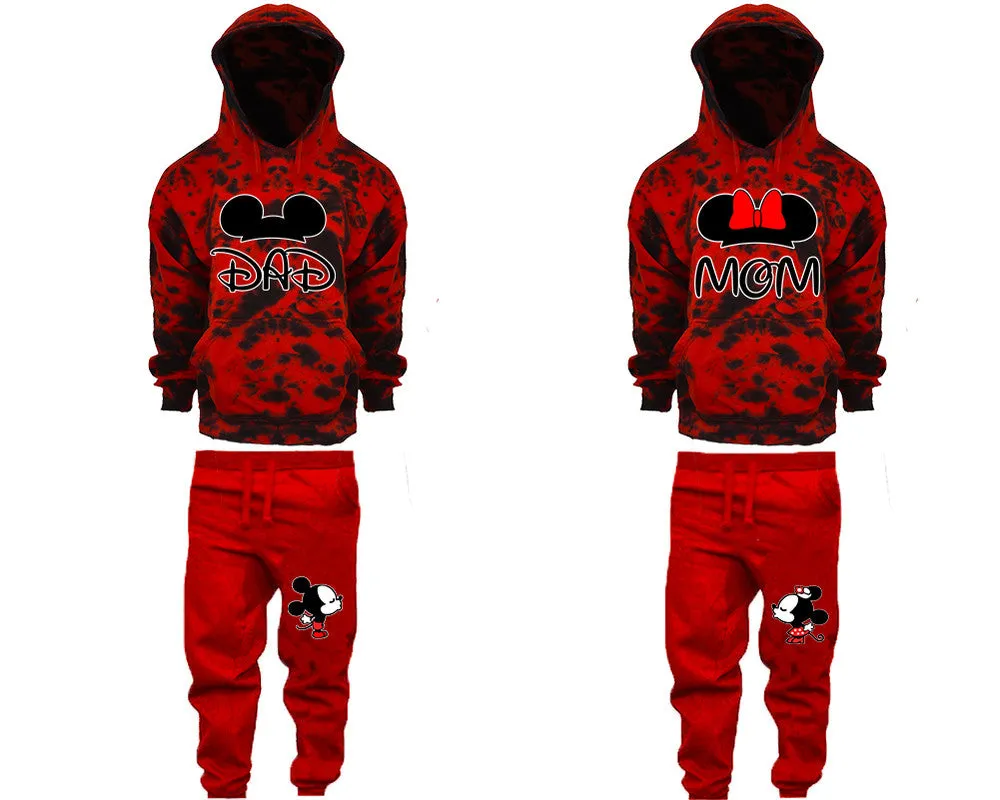 Dad Mom Couple Matching Tie Dye Hoodies and Fleece Jogger Pants Sets