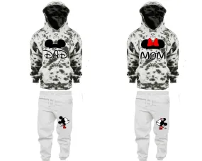 Dad Mom Couple Matching Tie Dye Hoodies and Fleece Jogger Pants Sets