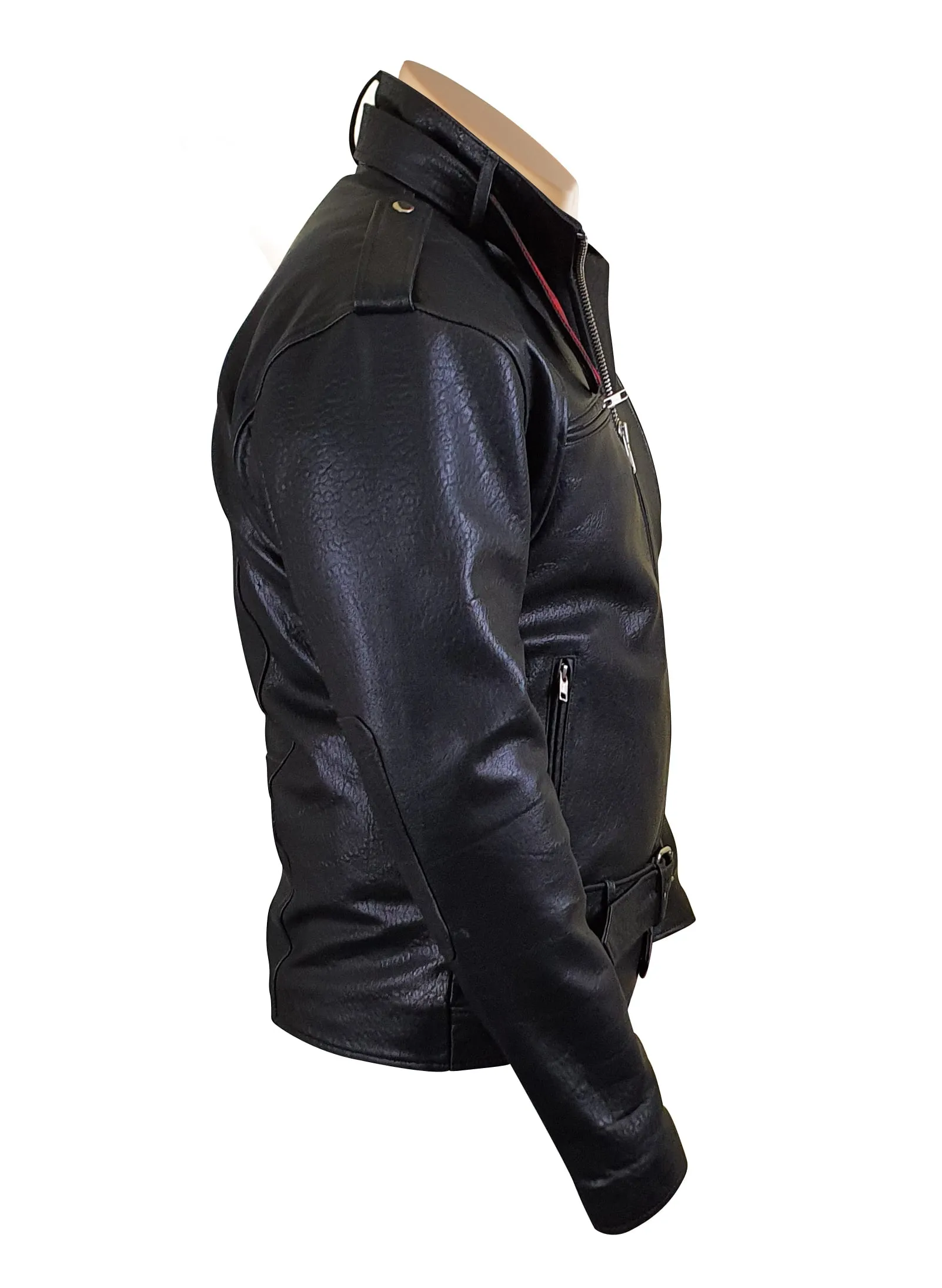 Dalton Bubble Textured moto leather jacket with collar belt