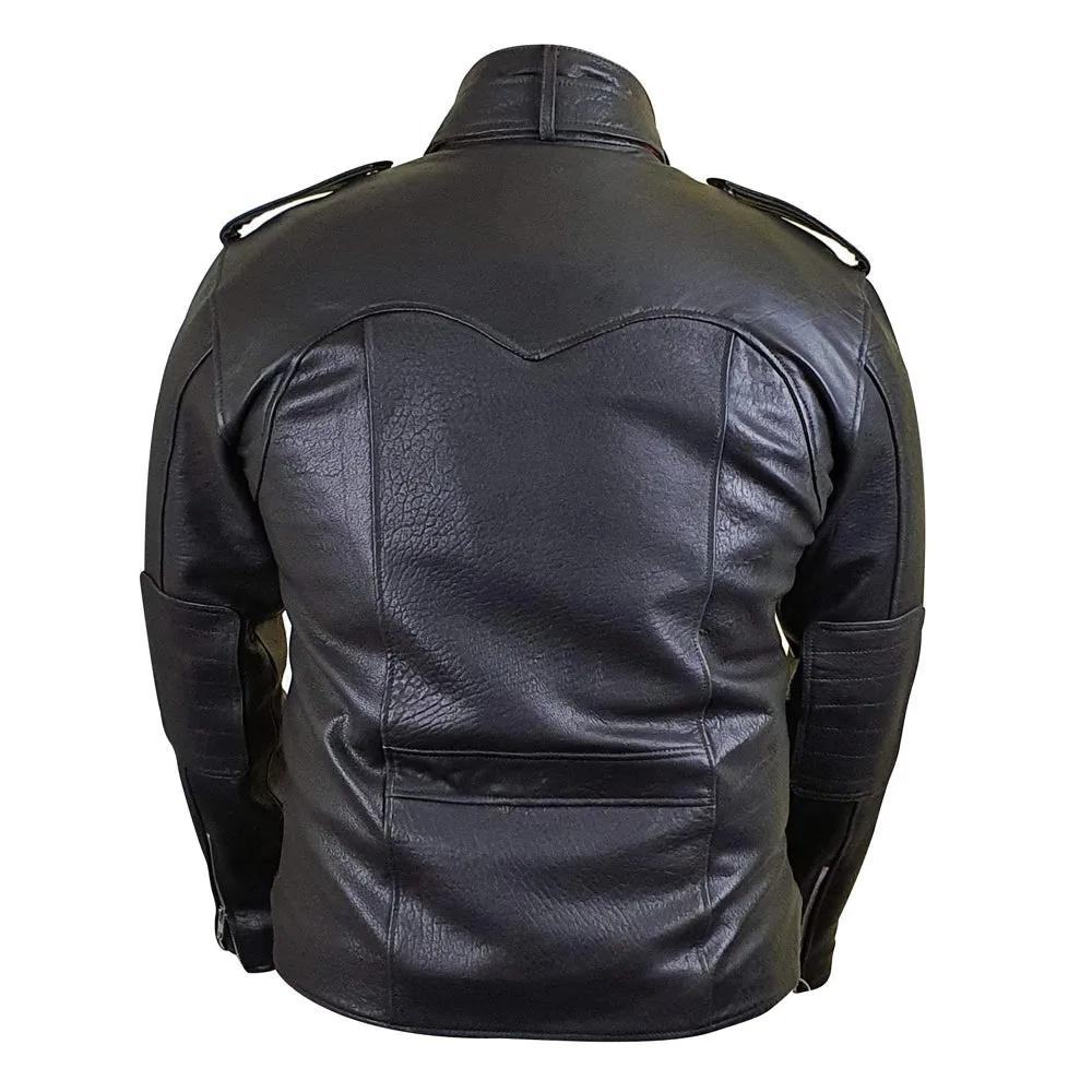 Dalton Bubble Textured moto leather jacket with collar belt