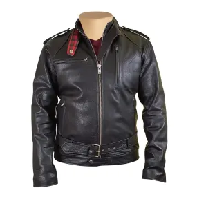 Dalton Bubble Textured moto leather jacket with collar belt