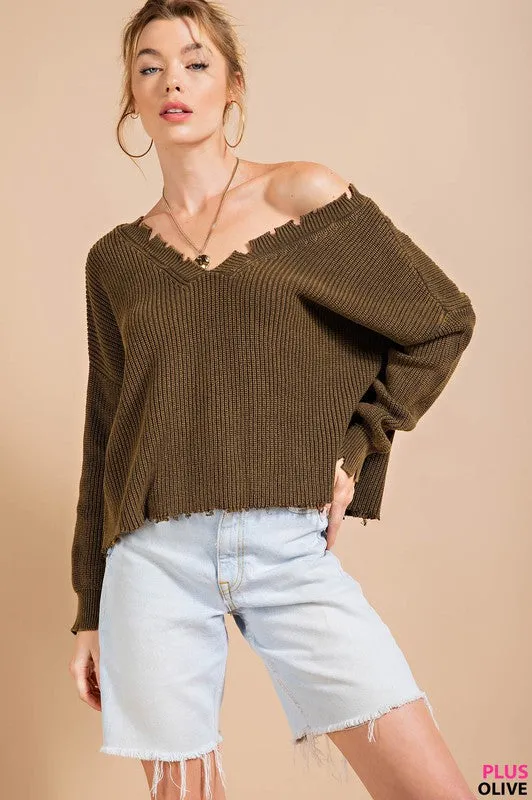 Distressed Dual V-Neck Sweater