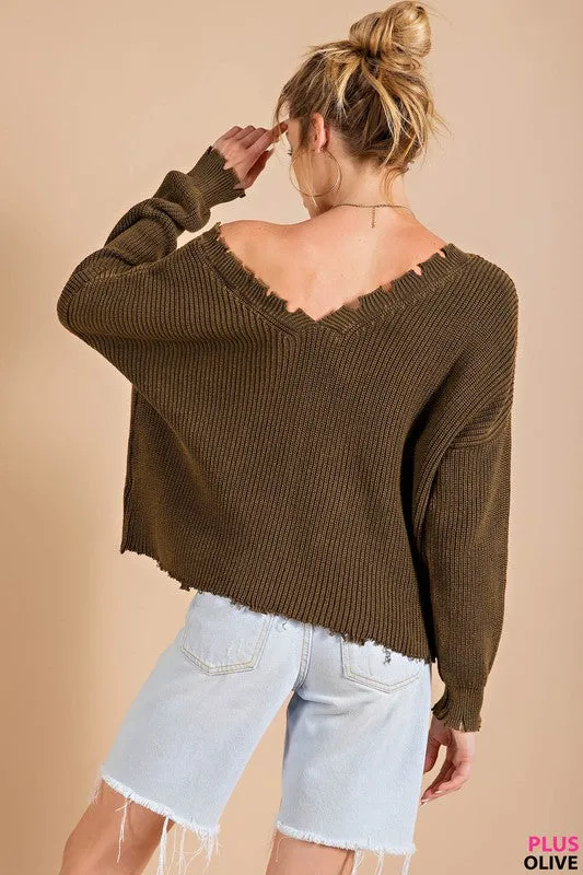 Distressed Dual V-Neck Sweater