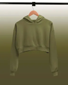 Drop Shoulder Crop Hoodie: Olive Green