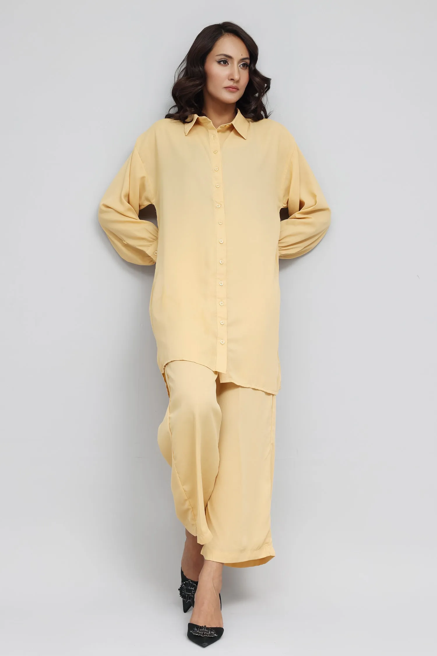 ELEGANT LONGLINE TUNIC SET-YELLOW