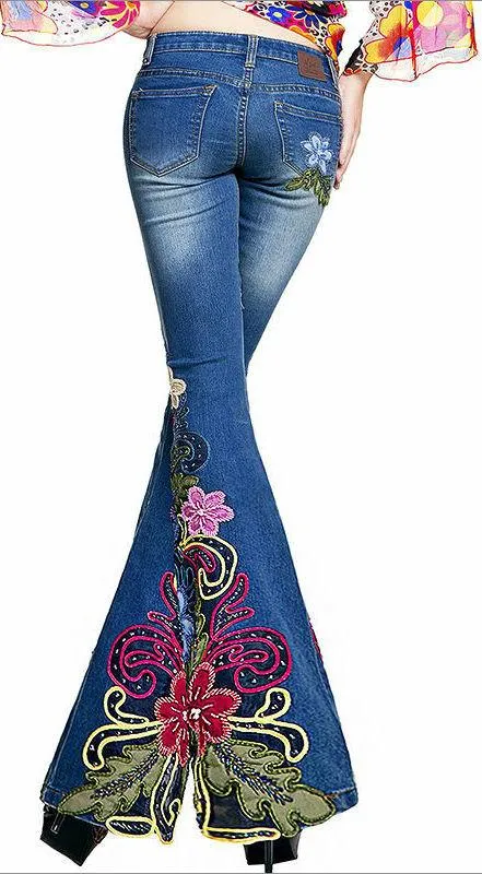 'Flower Child' Embellished Flared Jeans