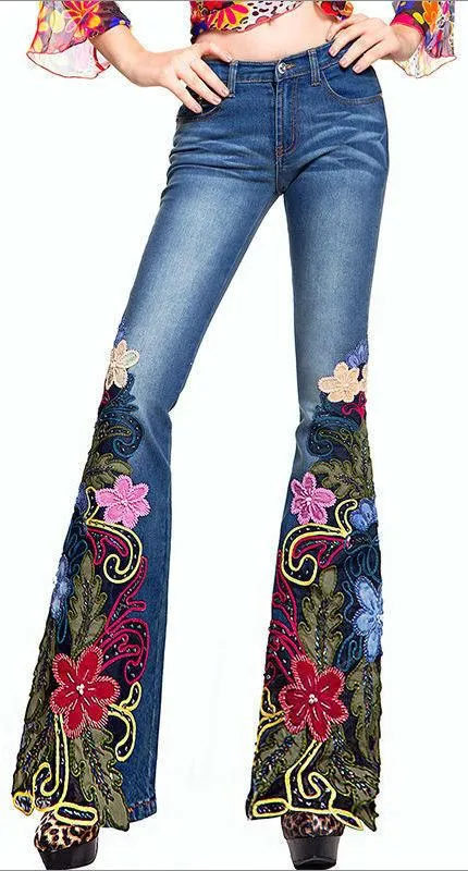 'Flower Child' Embellished Flared Jeans