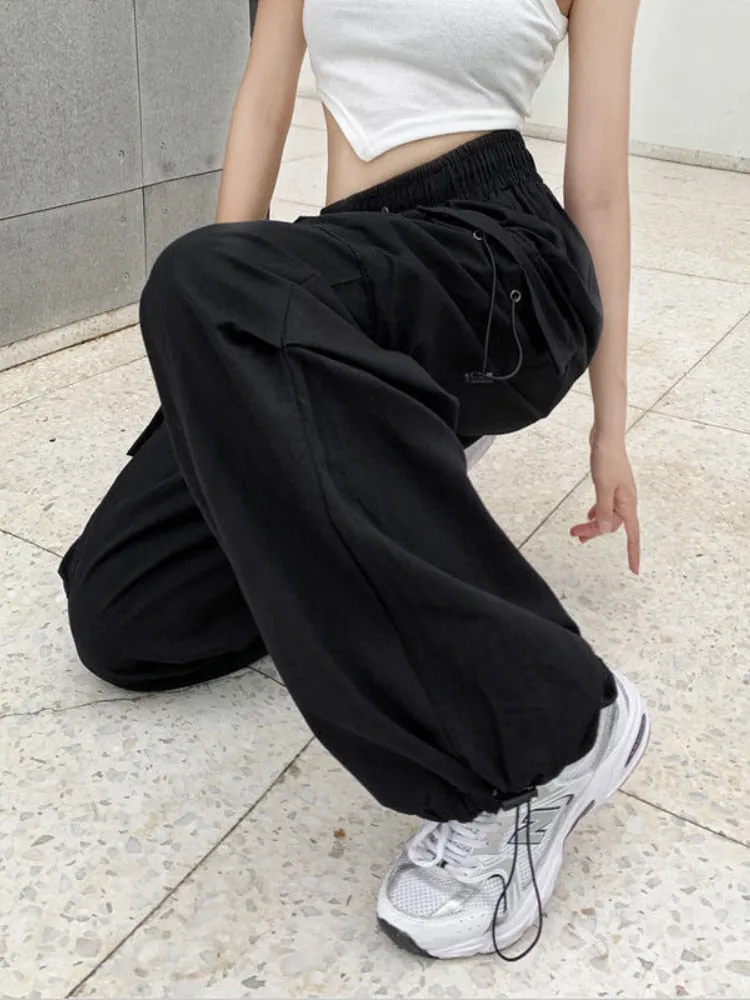 Getadme Harajuku Parachute Pants Y2K Streetwear Wide Leg Baggy Cargo Trousers Female Hippie Korean Edgy Style Jogging Sweatpants