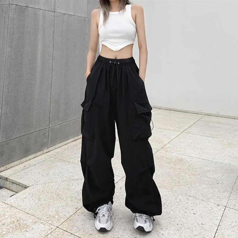 Getadme Harajuku Parachute Pants Y2K Streetwear Wide Leg Baggy Cargo Trousers Female Hippie Korean Edgy Style Jogging Sweatpants