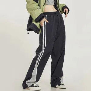 Getadme Harajuku Vintage Oversize Jogging Striped Sweatpants Women Streetwear Hip Hop Elastic Waist Wide Leg Baggy Casual Sports Trouser