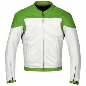 Green and white motorcycle jacket with armor protection