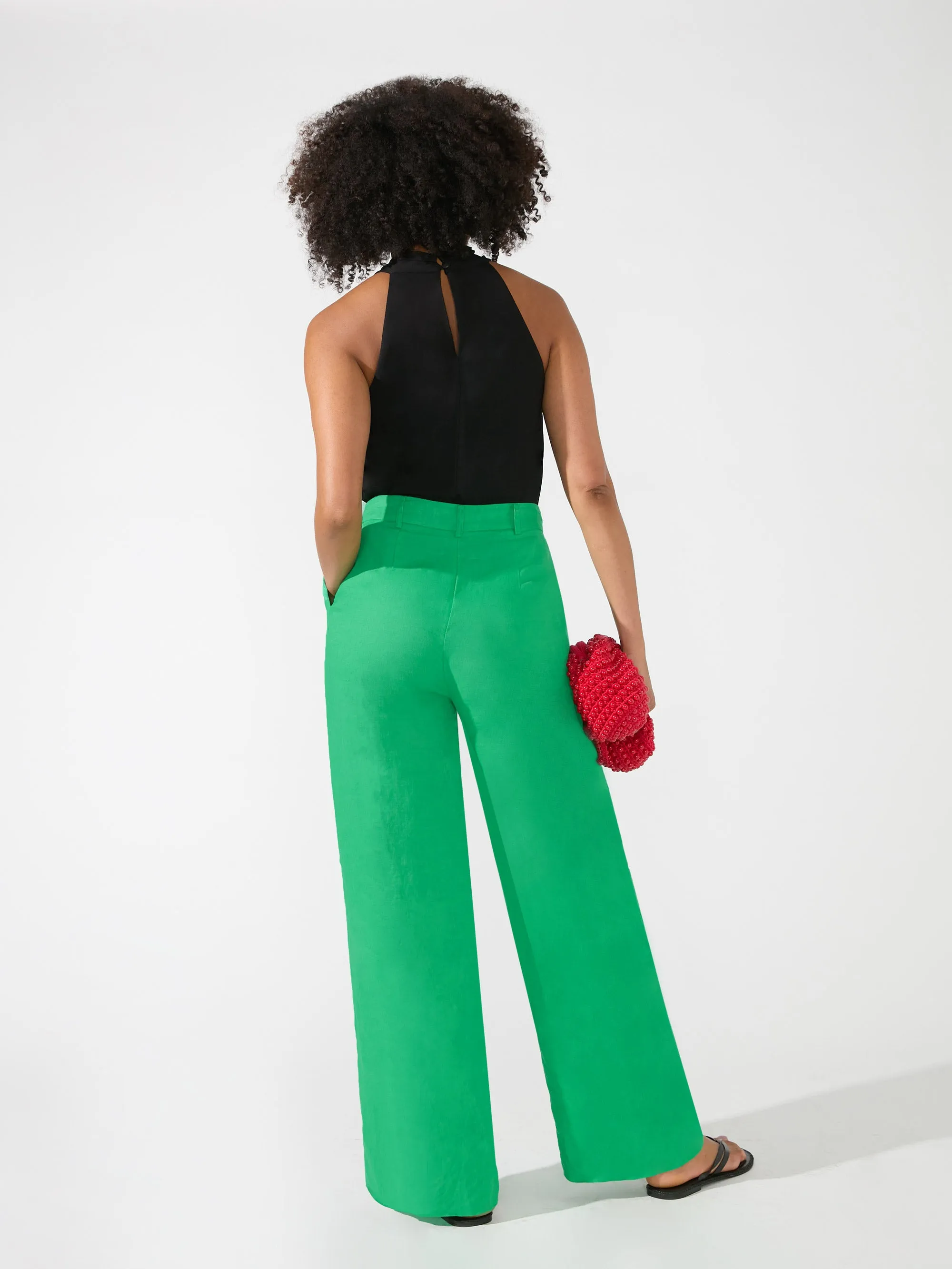 Green Linen Button Front Trousers