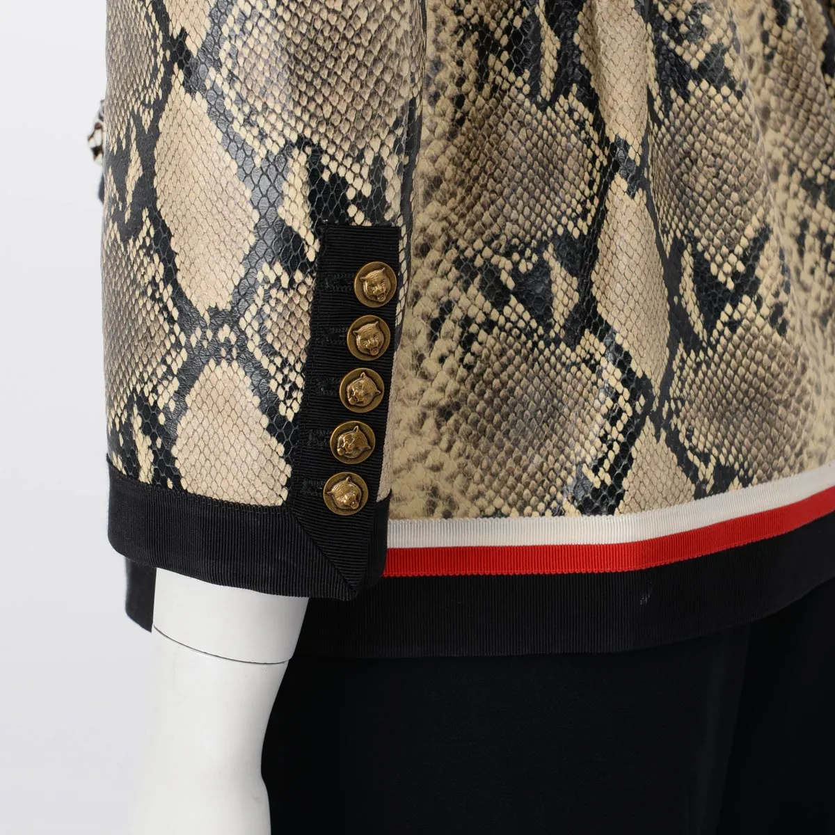 Gucci Beige Snake Effect Leather Jacket with Web Trim - Size IT 36