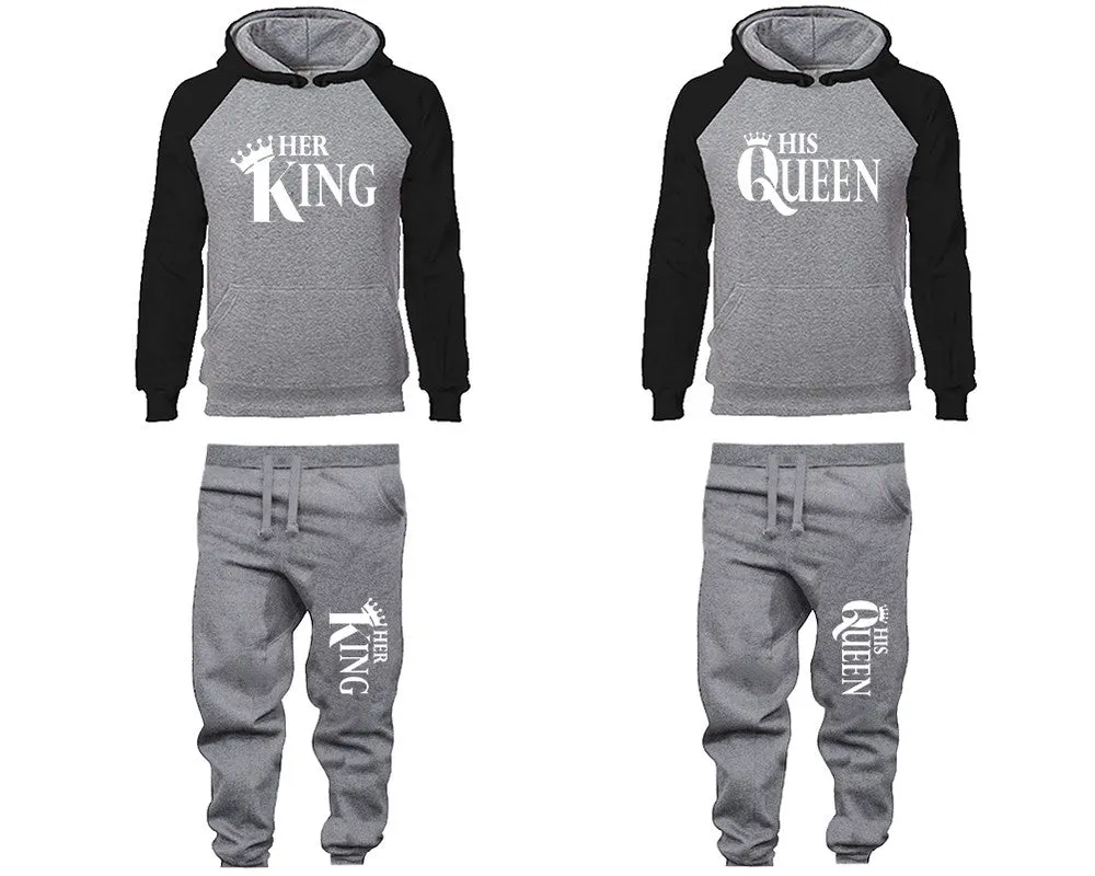 Her King His Queen Couple Matching Hoodies and Jogger Pants Top Bottom Matching Set