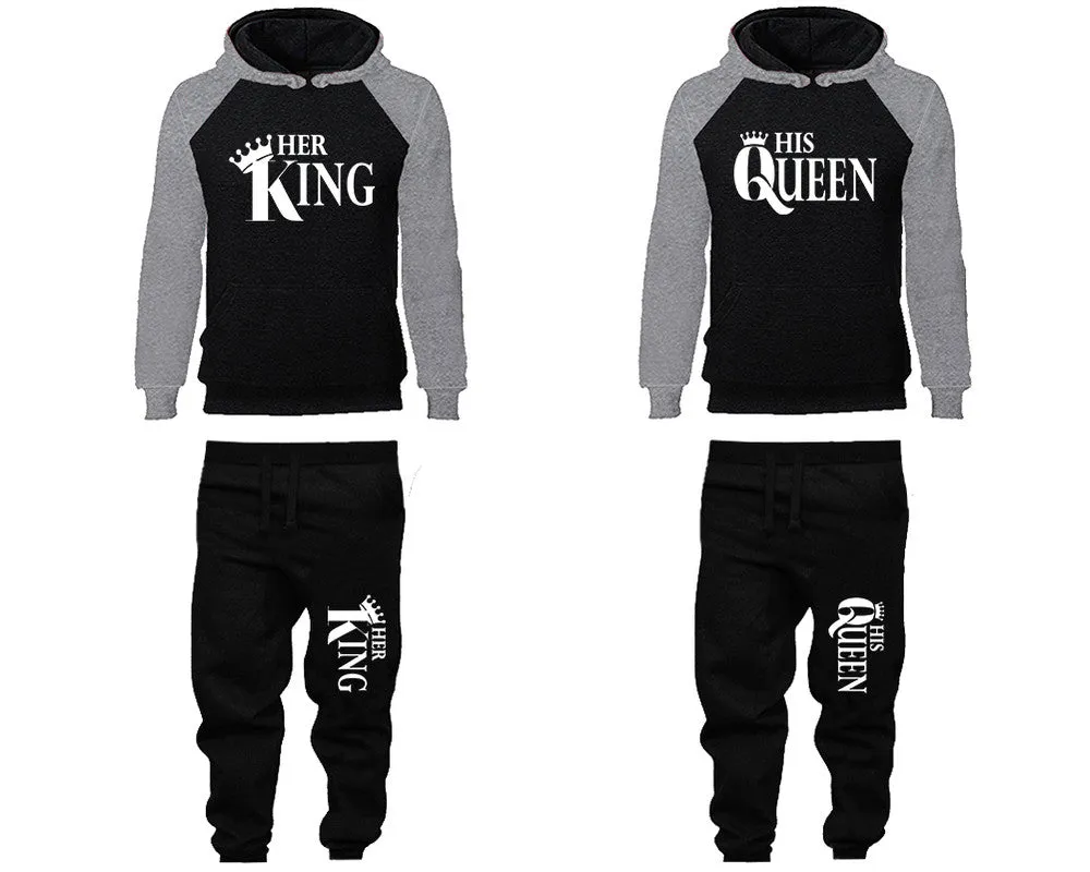 Her King His Queen Couple Matching Hoodies and Jogger Pants Top Bottom Matching Set