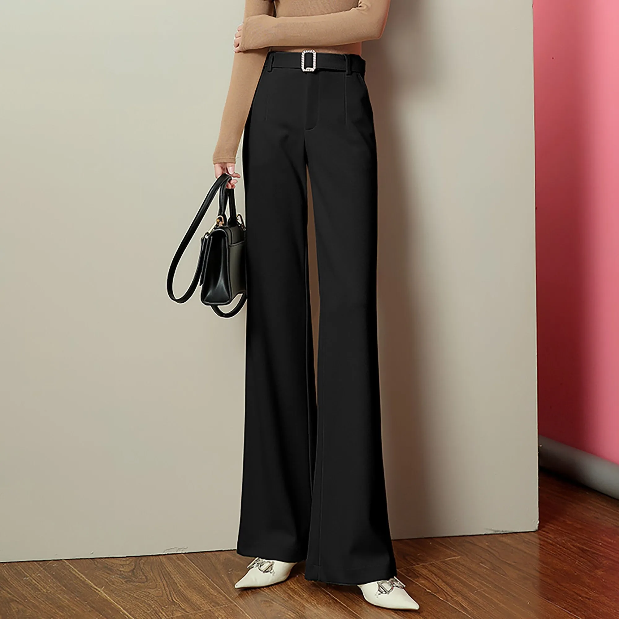 High Waist Belted Flare Pants