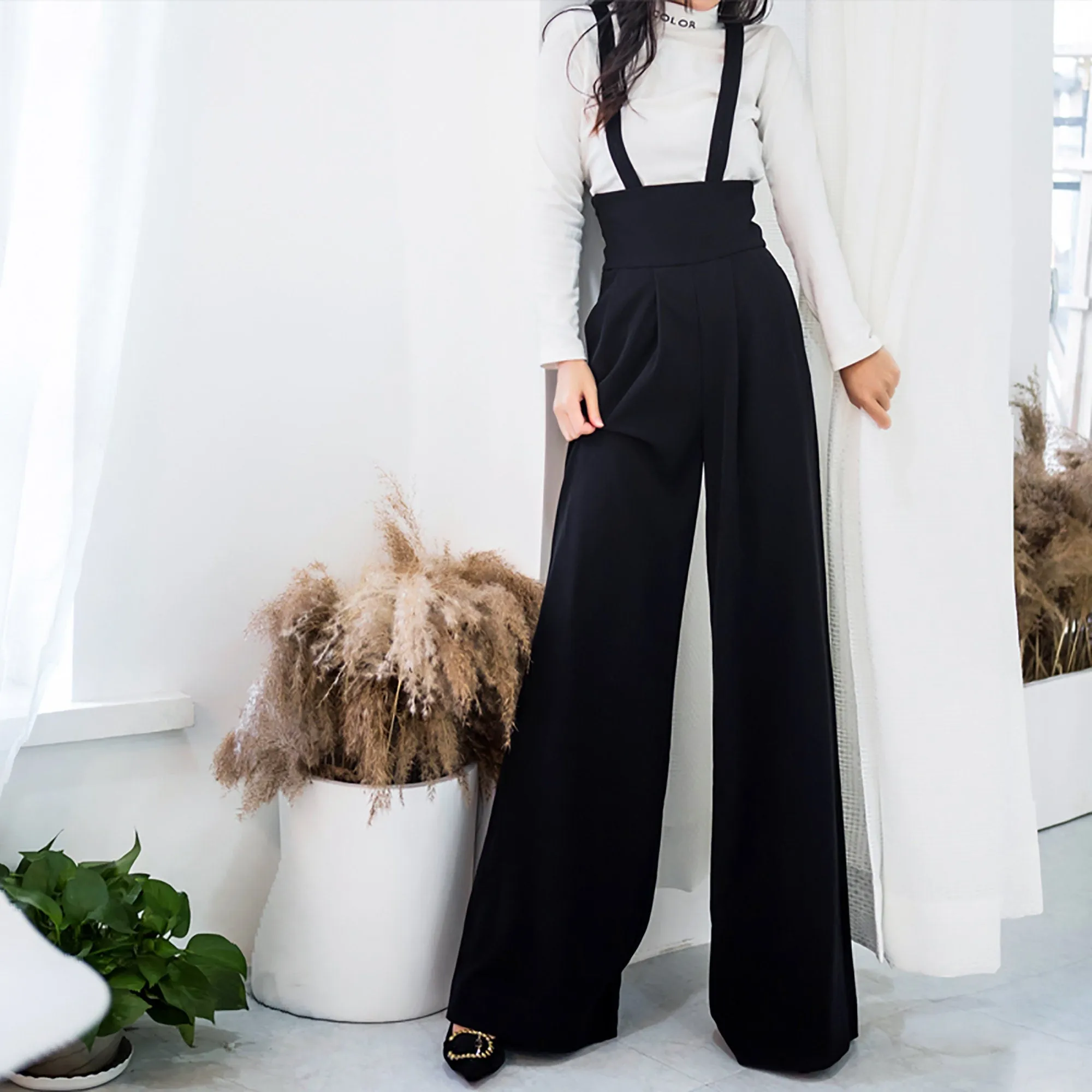 High Waist Wide Leg Overalls