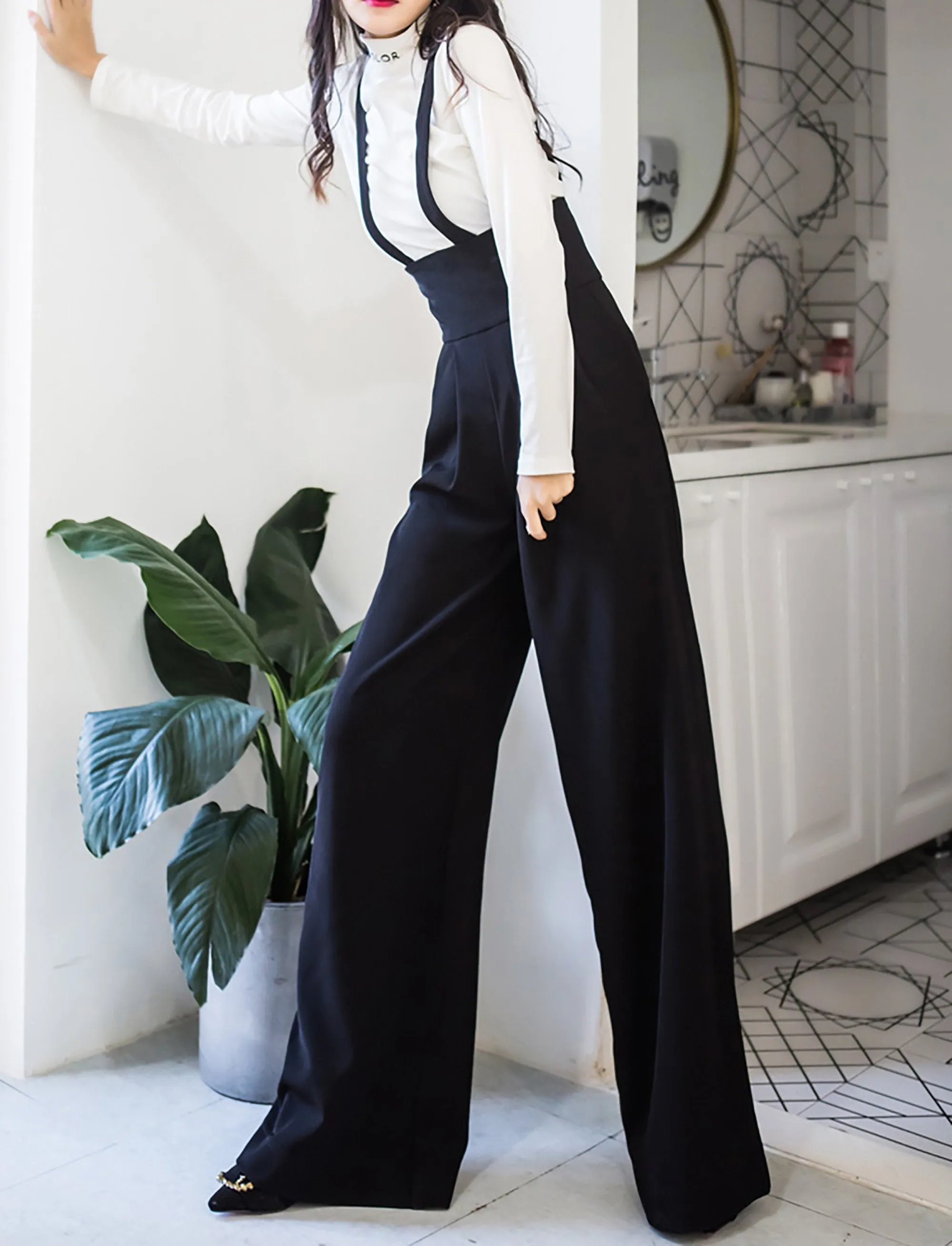 High Waist Wide Leg Overalls