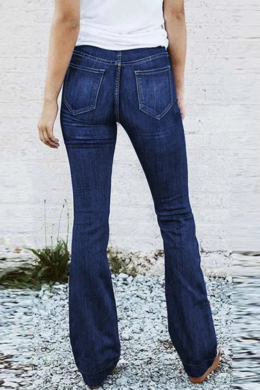 High Waisted Elastic Waist Flare Jeans Bell Bottom for Women