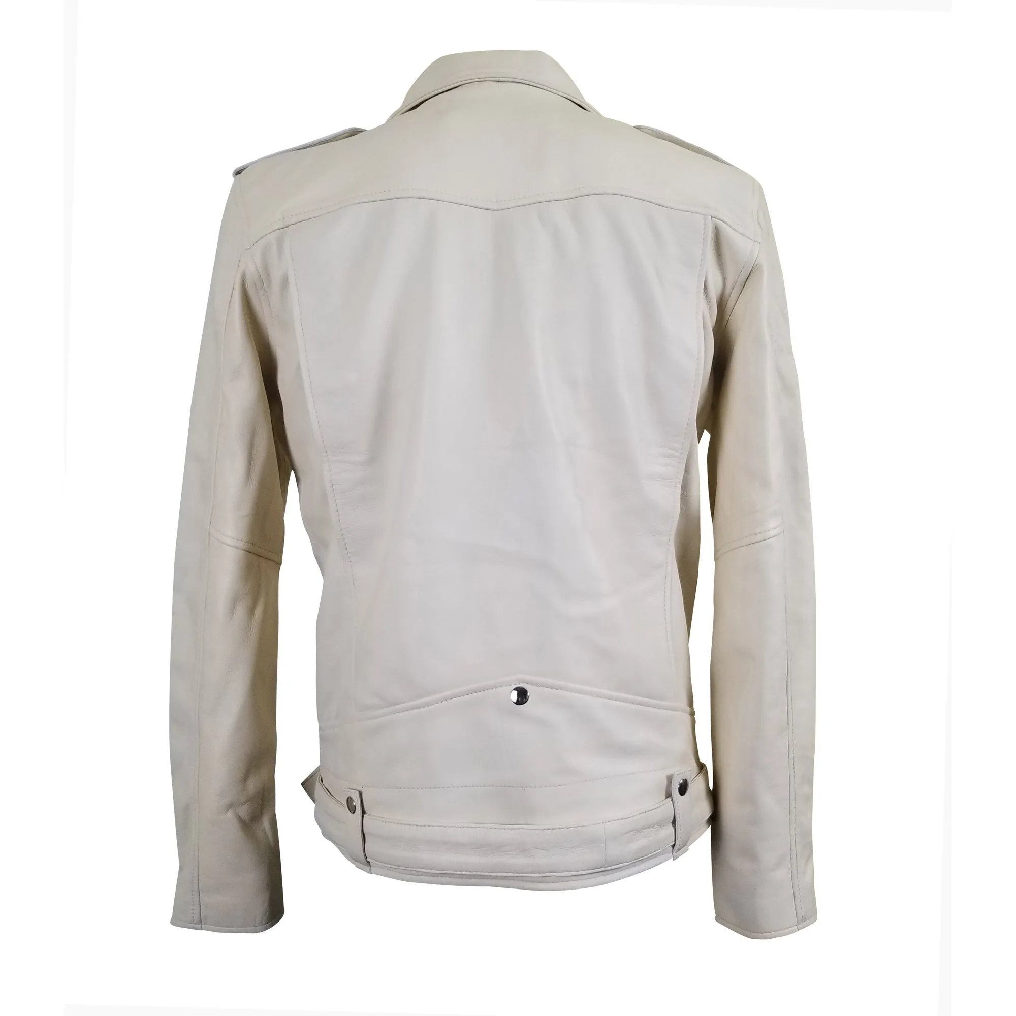 Holman's Cream Biker leather jacket with waist belt