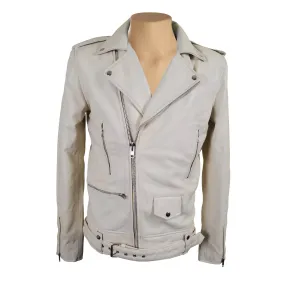 Holman's Cream Biker leather jacket with waist belt