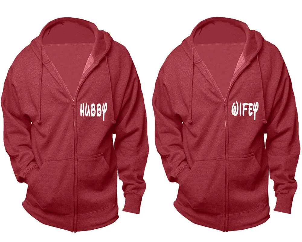 Hubby Wifey Couple Matching Zip Up Hoodies