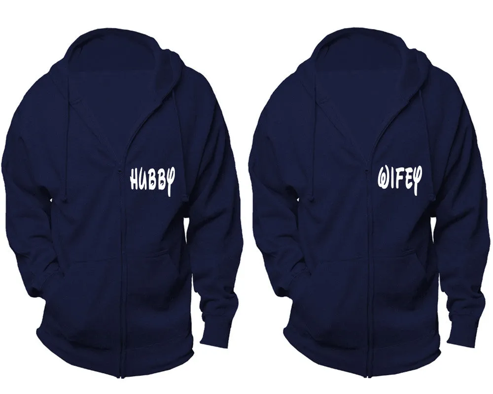 Hubby Wifey Couple Matching Zip Up Hoodies