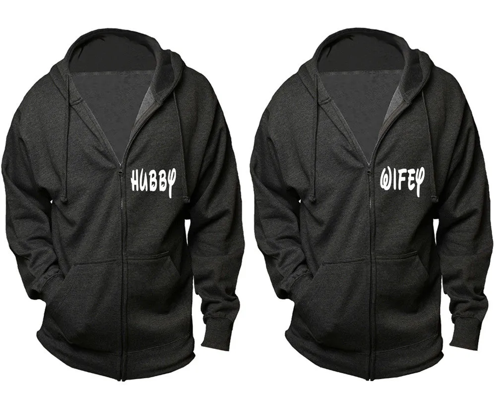 Hubby Wifey Couple Matching Zip Up Hoodies