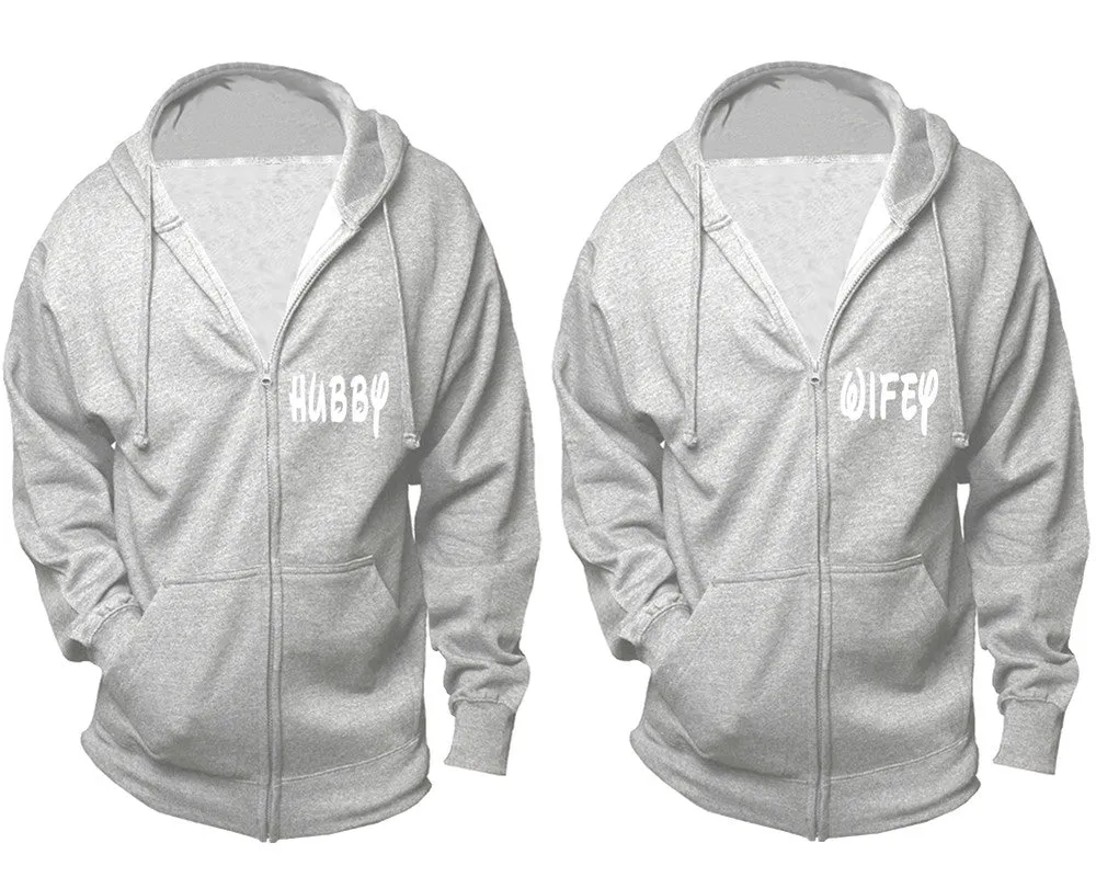 Hubby Wifey Couple Matching Zip Up Hoodies