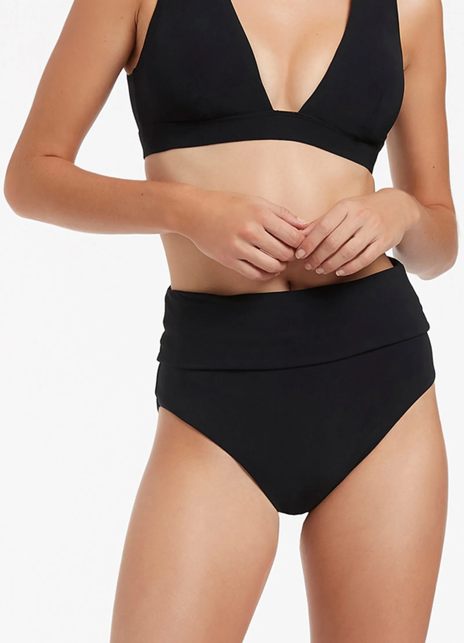 Jetset Fold Down High Waisted Bikini Bottom - Black